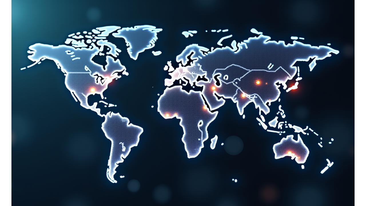 Carte interactive mondiale avec des points lumineux désignant les destinations de voyage disponibles sur Le Grand Vol.
