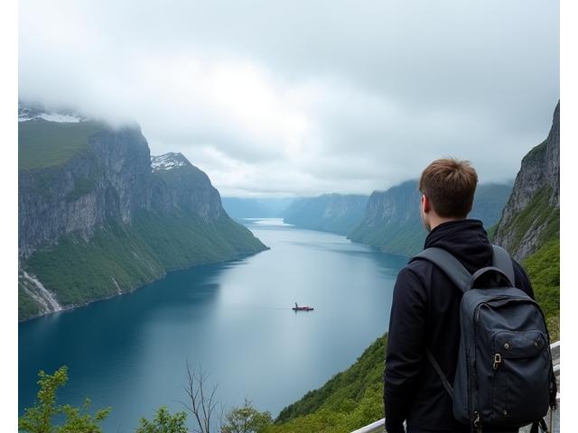 Photo d'un paysage de fjord norvégien avec un bateau, partagée par un utilisateur.