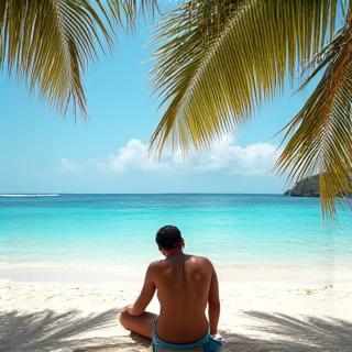 Photo d'une personne se relaxant sur une plage tropicale.