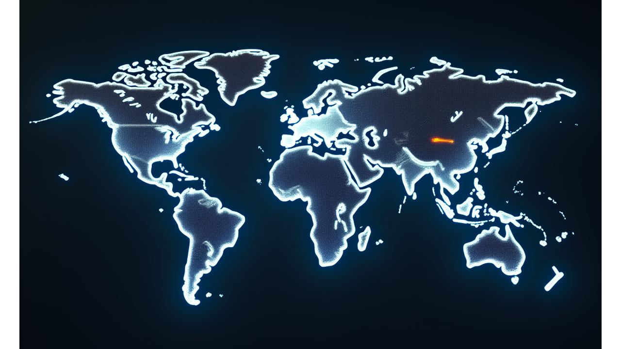 Carte du monde stylisée avec des points lumineux connectés, symbolisant des voyages mondiaux réussis grâce à l'IA