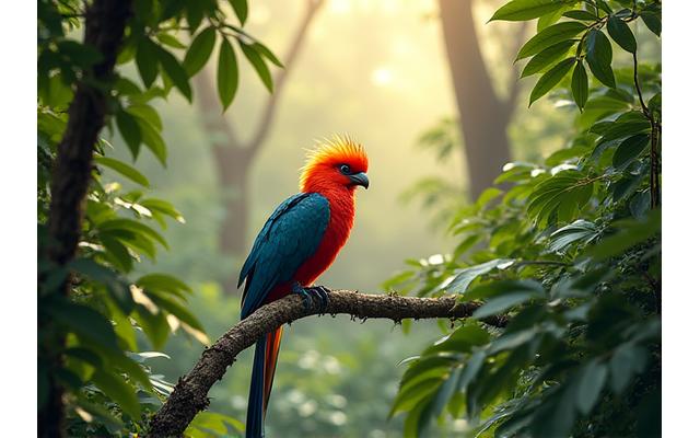Forêt tropicale luxuriante au Costa Rica avec un quetzal sur une branche
