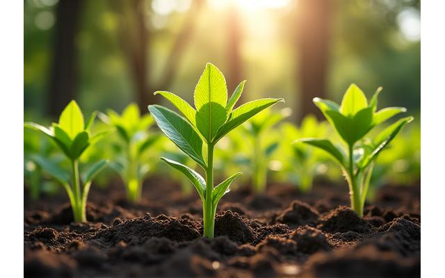 Jeunes arbres plantés dans une forêt tropicale en pleine croissance